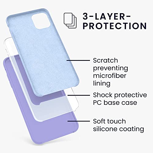 Image of VONZEE Microfiber Logo Cut Compatible for iPhone 12 Mini Case Liquid Silicone Cases Non-Slip Full Body 4 Layer Protectives Shockproof Back with High Raised Camera Lips Lavender