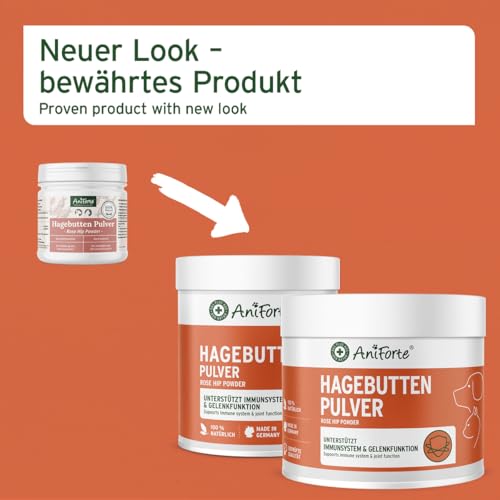 AniForte Hagebuttenpulver für Hunde & Katzen 500g – 100% Hagebutten, reich an Vitamin C, zur Unterstützung des Immunsystems