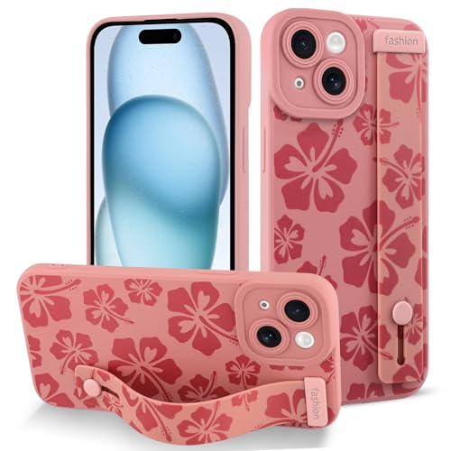 Coque iPhone 15 Plus protection appareil photo bumper antichoc à cordon floral