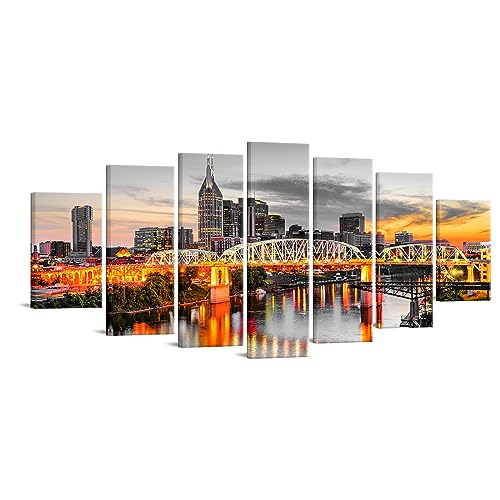 Cuadro skyline de Nashville obra de arte enmarcada en lienzo premium horizontal