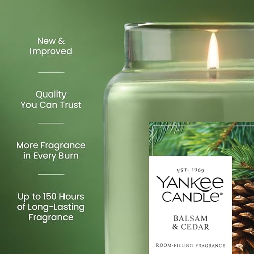 Image of Yankee Candle Balsam & Cedar, Scented Candle, 22oz Large Jar with up to 150 Hour Burn Time, Giftable (Pack of 4)