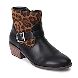 Trary Women's Ankle Bootie Low Stacked Heel Boots with Round Toe and Side Zipper Leopard 09