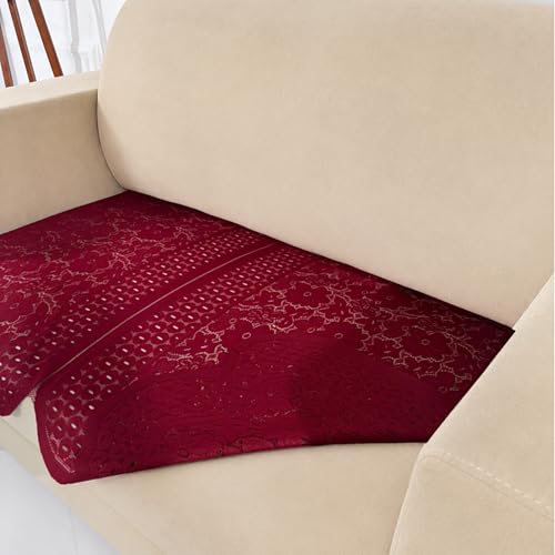 Image of Homerz Premium 'Surya Series' Sofa Cover | Stylish Sofa Protector | Net Fabric | Anti-Stain & Washable Slip Cover Exact Size Antislip (Flower Valley Maroon, 2 Seater, Only Seat Cover)