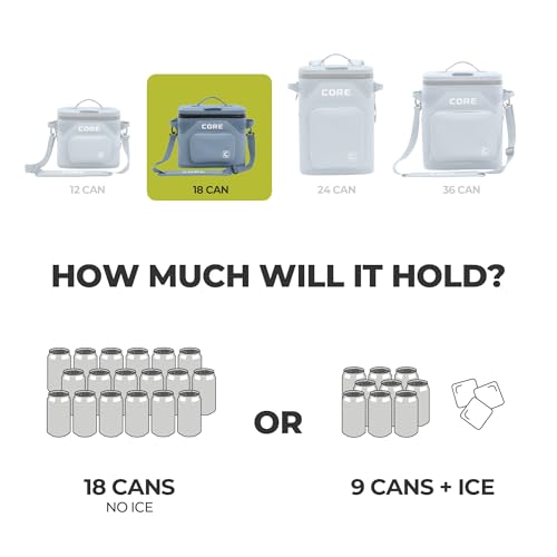 Image of CORE Magnetic Leak Proof Soft Cooler with Waterproof Zipper | Insulated Bag Portable Ice Chest Box | Best Soft Cooler for Food & Beverages for Tailgating, Car Camping, Travel, and Family Beach Picnics