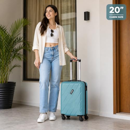 Image of CONWAY Aero 55cm, 20 inch, Cabin Trolley Bag, ABS Hard Case Suitcase, 8 Wheels, TSA Lock, Lightweight Travel Luggage Trolley Bags - Teal