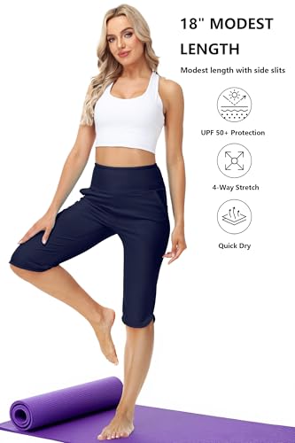 Image of AOBUTE Womens Swim Capris Pant Sun Protection High Waisted Swimming Leggings with Pockets (No Lining)