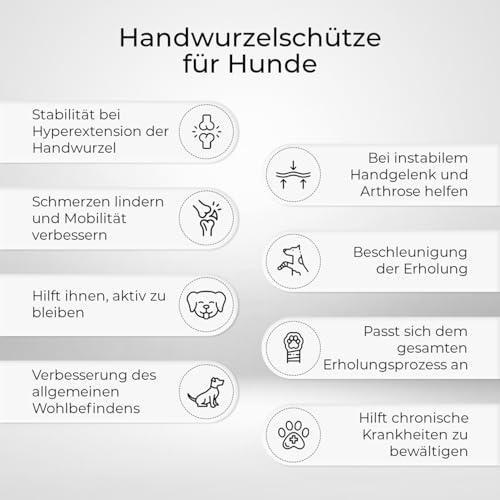 Ortocanis - Karpal-Bandage für Hund - Karpalstütze mit Immobilisierungsschienen bei Instabilität, Arthrose oder Hyperextension - Stabilisiert und lindert Schmerzen - Größe L 10-12,5 cm