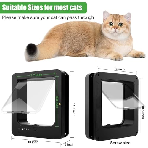Chatière automatique pour chat avec capteur RFID, verrouillage à 4 voies, télécommande, joint résistant aux intempéries pour chats et petits chiens, 29,5 x 25,4 cm, noir