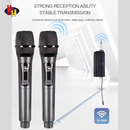 Image of kh UHF Wireless Microphone System - Dual Handheld Cordless Dynamic Mics with Rechargeable Receiver, Long Range, Clear Sound for Karaoke, DJ, Singing, Wedding, Party, Stage & Public Speaking