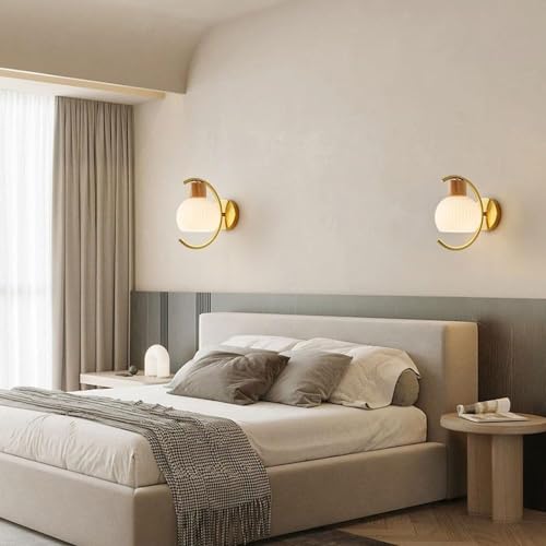 Lámpara de pared de madera E14 aplique de pared dorado para decoración interior del baño 6