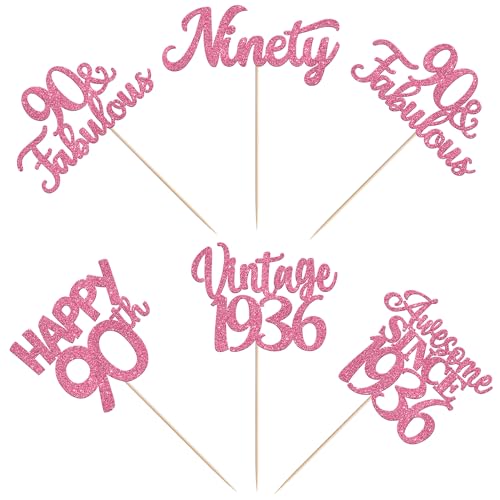 Image of 15 PCS 90th Birthday Centerpiece Sticks Ninety Happy 90 Vintage 1936 Table Flower Centerpieces Sticks Cheers to 90 Fabulous Floral Decorations for 90th Birthday Party Supplies Pink