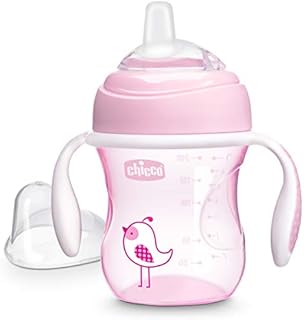 Chicco Soft Silicone Spout Spill Free Transition Baby Sippy Cup 7oz Pink 4m+