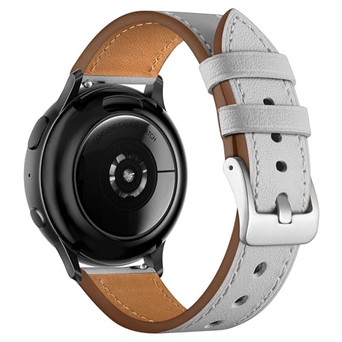GEAK Leather Band Compatible with Samsung Galaxy Watch 7 Band 40mm 44mm/Galaxy Watch 6 5 4 40mm 44mm/Watch 6 Classic Band 47mm 43mm/Galaxy Watch 5 Pro 45mm, 20mm Watch Band for Women Men, Grey