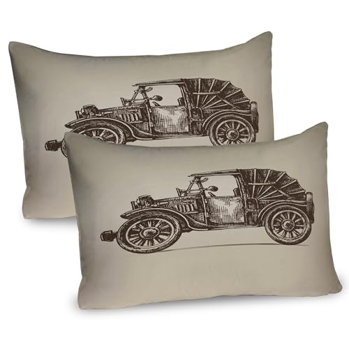 Ambesonne Cars Pillow Sham Set of 2, Classic Retro Car Design Early Prototypes of Automobile Semi Convertible Retro, Quality Microfiber Bedding Item for All Seasons, 30