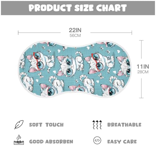 Cartoon Kitten Glasses Cotton burping Cloth Good Absorbent spit up Rags for Set of 2, 22x11in4
