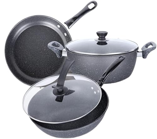 Kitchen Cookware Sets, 3 Pcs Cookware Set Frying Pan Soup Pot Wok Non-stick Pan Saucepan Cooking Pot Set Kitchen Cooking Set Cooking Pots