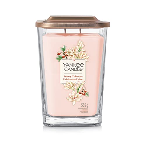 Yankee Candle Large 2-Wick Square Scented Candle | Snowy Tuberose | Up to 80 Hours Burn Time | Elevation Collection with Platform Lid