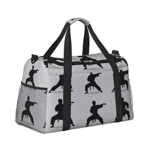 Silhouettes of Martial Arts Print Travel Duffle Bag - Foldable Personal Item Travel Bag for Women & Men,13x10.2x19.73