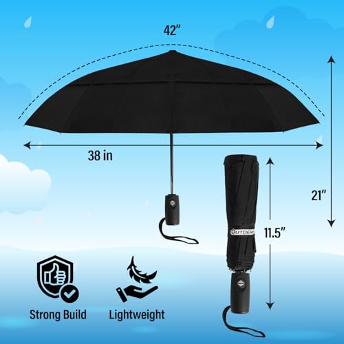 Outdew OUMUWB Windproof Umbrella, Compact And Heavy Duty Black Portable Umbrella thumb #3