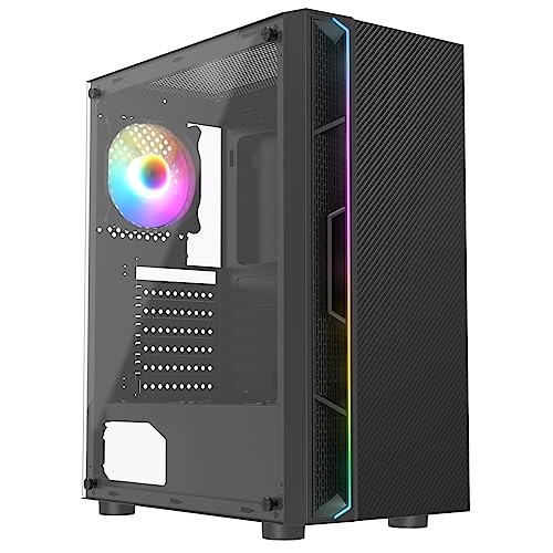 CiT Galaxy Mid-Tower PC Gaming Case ATX with RGB Rainbow LED Strip & Tempered Glass Side Panel with...