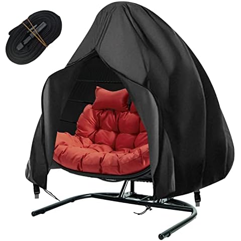 Double Egg Chair Cover Waterproof Patio Hanging Egg Chair Covers Veranda Garden Cocoon Egg Chair Protective Cover Outdoor Rattan Wicker Swing Chair Cover Black Double with Strap 232x203cm Cover
