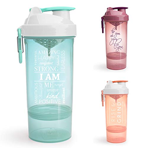 SmartShake Shaker Bottle with Motivational Quotes, Original2Go ONE 27oz Protein Shaker Cup, Container