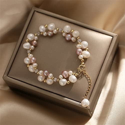 Pulsera de Doble Perla para Mujer, Sistema Sen de Agua Dulce, Cuerda Trenzada a Mano para Enviar Regalos