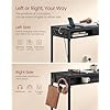 VASAGLE Bar Table with Power Outlets, 39.4 Inches Long Bar Height Pub Table, Rectangular High Top, with Movable Drawer, 2 Hooks, Narrow Storage for Kitchen, Dining, Entryway, Ebony Black