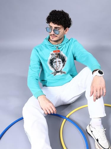 Image of The Indian Garage Co Men Green Relaxed Fit Placement Printed Overhead Hooded Sweatshirt