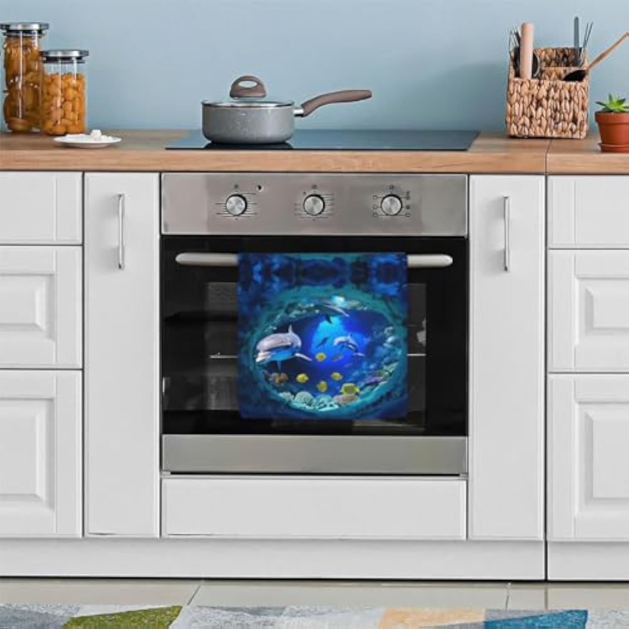 Blue Ocean Dolphin Kitchen Dish Towel, Highly Absorbent