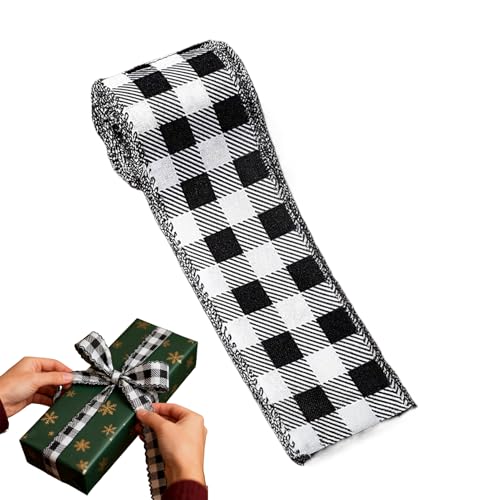 黒と白のリボン | ホリデー家庭装飾 - ホリデー ラッピング リボン | クリスマスリース、マントルピース、ウェディングパーティーフェイバーズ、スクラップブッキング、ボウメイキング、階段、ドア、写真バックドロップス用