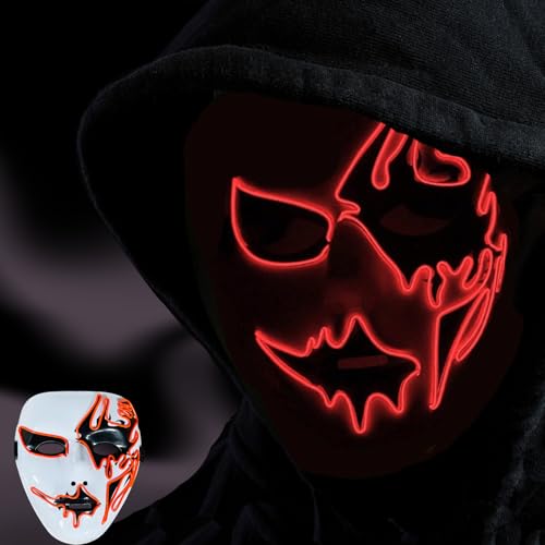 Sucaicuo Halloween Purge Mask Led Light Up Scary Glowing Masks for Festival Party Gifts Couple Mask, Red 1pc