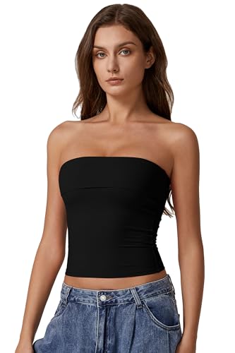 QINSEN Women's Tube Tops Strapless Bandeau Tops Double Lined Slim Fit Summer Going Out Tank Tops3