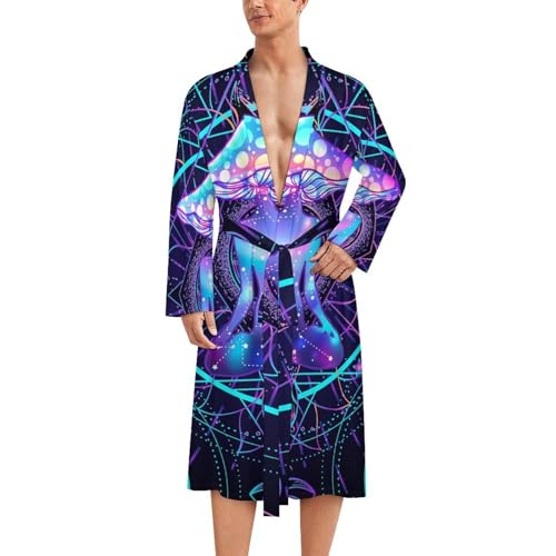 Psychedelic Magic Mushrooms Mens Nightgown Lightweight Knee Long Bath Robe Spa Bathrobe Loungewear