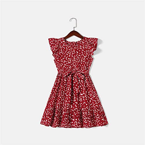 Patpat Mommy And Me Dresses Floral Printed Bowknot Ruffles Sleeve Dress Mom Daughter Matching Outfits Baby Girls 3-6 Months Red #TOP5
