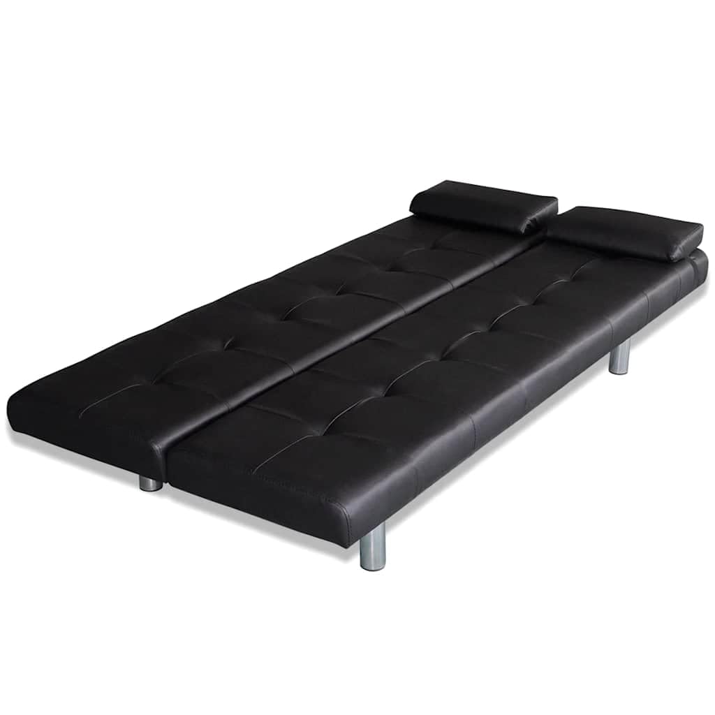 Sofá Cama con Dos Cojines Cuero Artificial Ajustable Negro