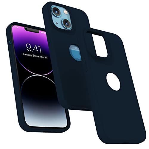 Image of Vaku Luxos Liquid Silicon Logo-Cut for iPhone 14 Plus Cover Case, Soft TPU, Shockproof, Scratch Resistant, 6 Feet Drop Protection, Compatible with iPhone 14 Plus Back Cover - Midnight Blue