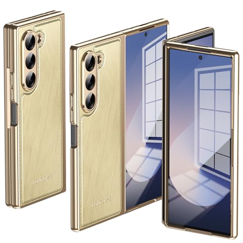 Coque Galaxy Z Fold 6 en cuir PU doux protection intégrale antichoc et antichute luxe Or