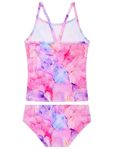 Image of Girls Tankini Swimsuit UPF50+ Ruffle 2 Piece Bathing Suit Full Coverage Kids Swimwear Ages 2-14 Years