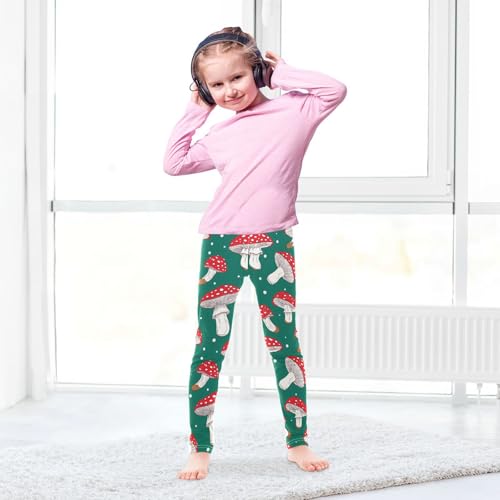 Wusikd Mushroomson Girls' Leggings Toddler Doodles Green Red Kids Yoga Pants Dance Active Tights 4T4
