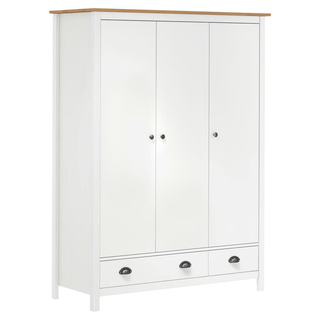 Möbelset 3-türig Kleiderschrank Hügel weiß 127x50x170 cm Kiefer massiv