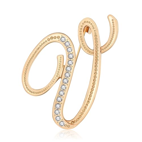Image of Rhinestone Initial Brooch Pin for Women, Alphabet Gold Letter Brooch A-Z with Crystal, Metal Pin for Hat Bag Dress Suit Accessory for Men