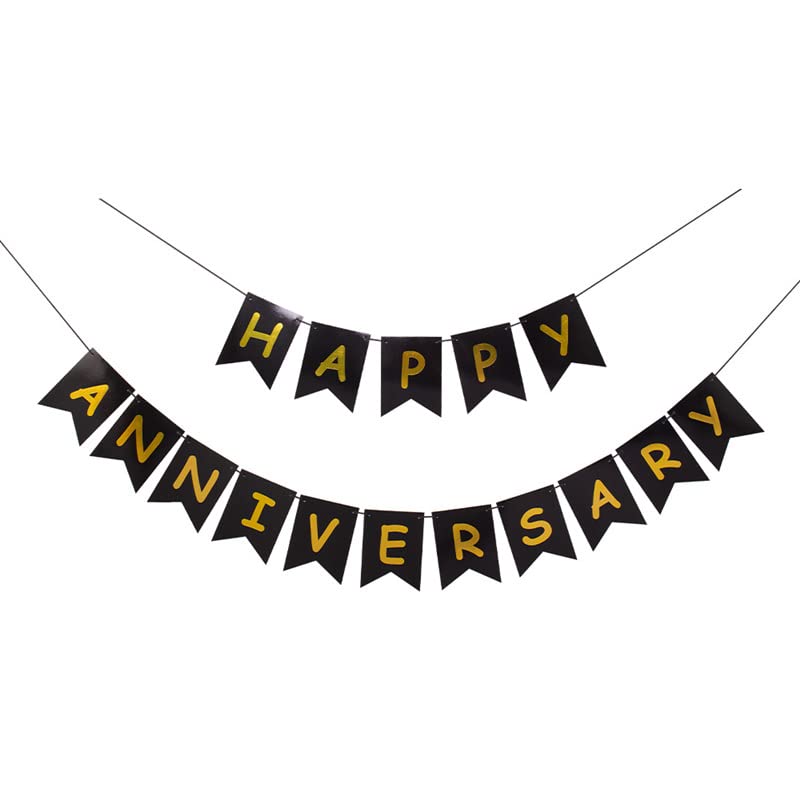 Image of Happy Anniversary Banner Black Banner,Hanging Sign Garland for wedding Birthday Party Ceremony Decoration