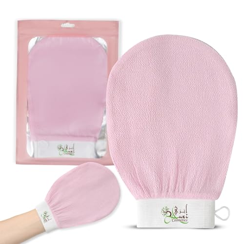 Anzi cosmetics The original Moroccan Exfoliating Gloves Scrub -Pink Body Scrub Gloves Dead Skin Remover and Reduce Skin Bumps Leaves the skin smooth glowing and pleasant to touch. For all skin type.