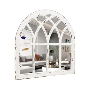 Twin Lakes Barn Farmhouse White Arch Mirror Windowpane Wall Mirror Wall Mirrors Decorative Wood Framed Window Mirror for Wall 32 inch H