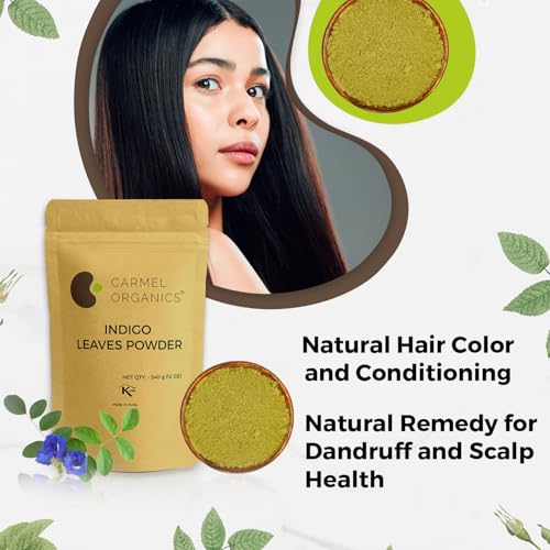 CARMEL ORGANICS Indigo Leaves Powder (800 Grams) – Natural Hair Colorant for Black/Brown Hair, Includes Gloves & Hair Cap, No Added Colors or Preservatives, Avuri Akulu, Indigofera
