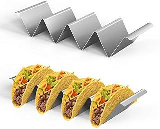 Nuovoware Taco Holders, [2-Pack] 4 Compartments Taco Rack Oven Safe Stainless-Steel 304 Taco Stand for Restaurant and Home Use - Silver