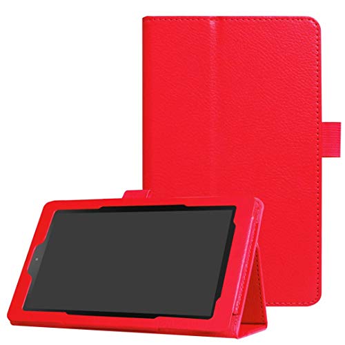 Smart Cover for Amazon Kindle All New Fire 7 7th / 9th GenerationUltra Slim Folio Stand Leather Case Cover with Auto Sleep/Wake Up Function for Kindle Fire HD7 7 (2017/2019 Release) (Li-Red)
