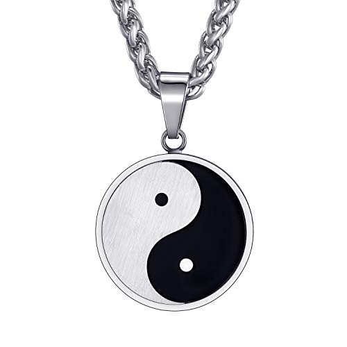 Yin Yang Necklace for Men Tai Chi Pendant with 24 Inch Stainless Steel Chain for Men