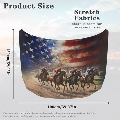 Image of 59x39 Inch Hood Cover for Compact Cars SUV Sedans Trucks, Waterproof American Flag Horse Stretchable Car Hood Wraps Auto Banner Auto Dcorative Accessories